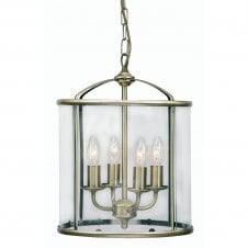 FERN 4 Light Ceiling Lantern in Antique Brass and Glass