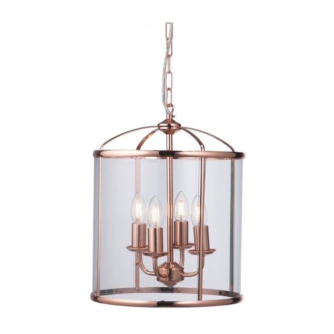 FERN 4 Light Ceiling Lantern in Polished Copper and Glass