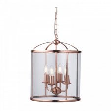 FERN 4 Light Ceiling Lantern in Polished Copper and Glass