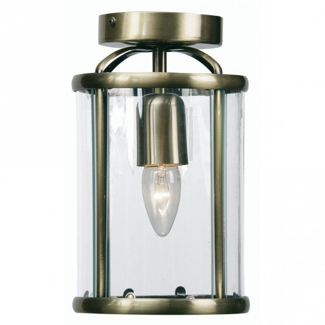 FERN Flush Ceiling Lantern in Antique Brass and Glass