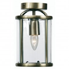 FERN Flush Ceiling Lantern in Antique Brass and Glass
