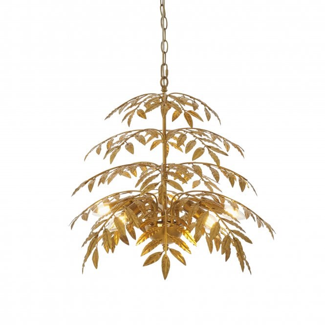 FERN Leaf Chandelier in Distressed Gold