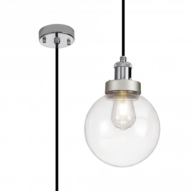 FESTIVAL 20cm Pendant 1 Light E27 IP65 Exterior Titanium Silver and Polished Chrome