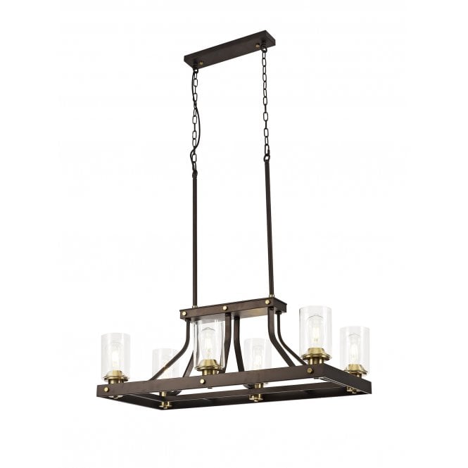 FEUDAL 6 Light Rectangle  Brown Oxide/Bronze Ceiling Pendant
