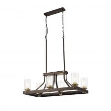 FEUDAL 6 Light Rectangle  Brown Oxide/Bronze Ceiling Pendant