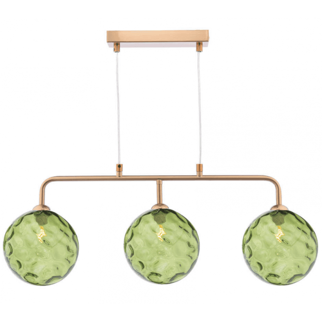 FEYA 3 Light Bar Pendant | Antique Bronze With Green Dimpled Glass