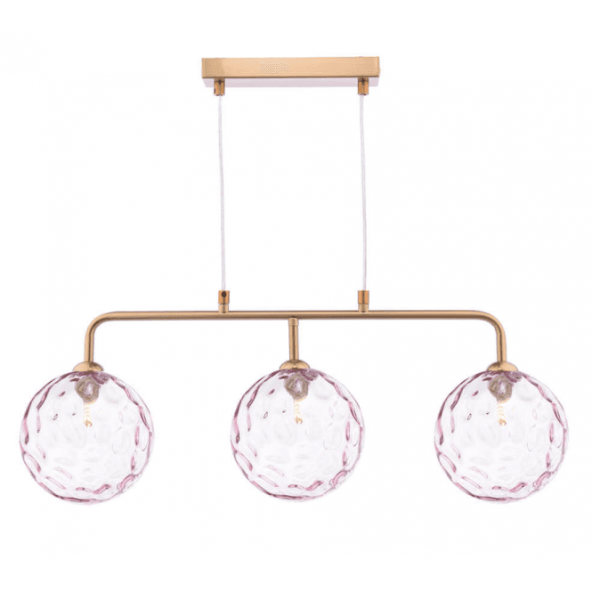 FEYA 3 Light Bar Pendant | Antique Bronze With Pink Dimpled Glass