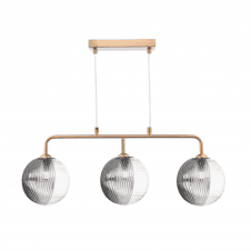 FEYA 3 Light Bar Pendant | Antique Bronze With Smoked & Clear Ribbed Glass (Large)