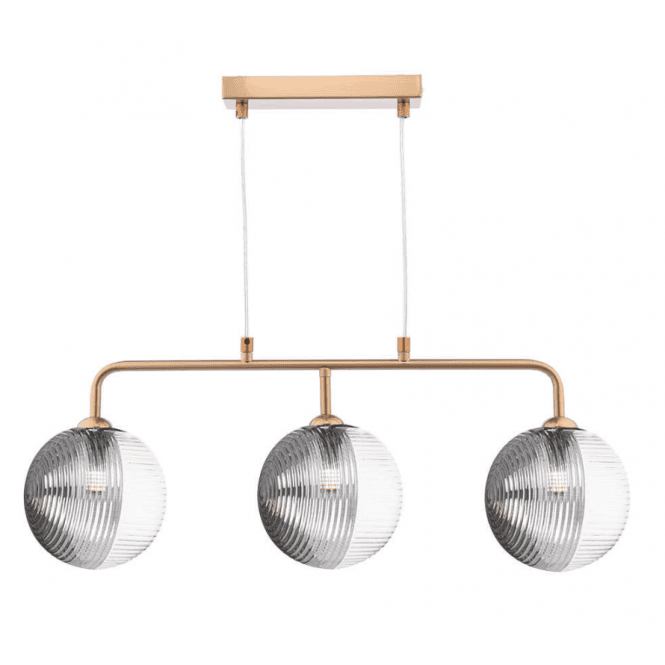 FEYA 3 Light Bar Pendant | Antique Bronze With Smoked & Clear Ribbed Glass (Large)