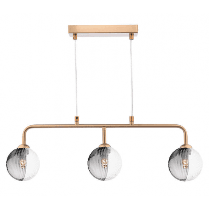 FEYA 3 Light Bar Pendant | Antique Bronze With Smoked & Clear Ribbed Glass