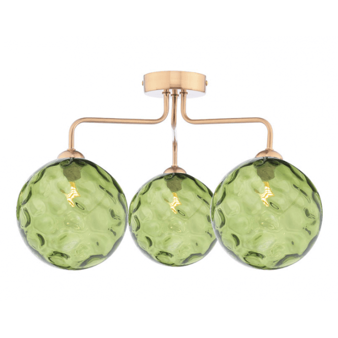 FEYA 3 Light Semi-Flush | Antique Bronze With Green Dimpled Glass