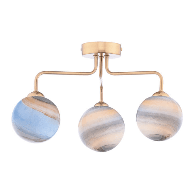 FEYA 3 Light Semi-Flush | Antique Bronze With Planet Style Glass (10cm)