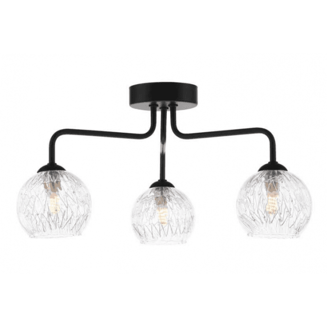 Feya 3 Light Semi-Flush in Black & Clear Glass with Inner Wire Shades