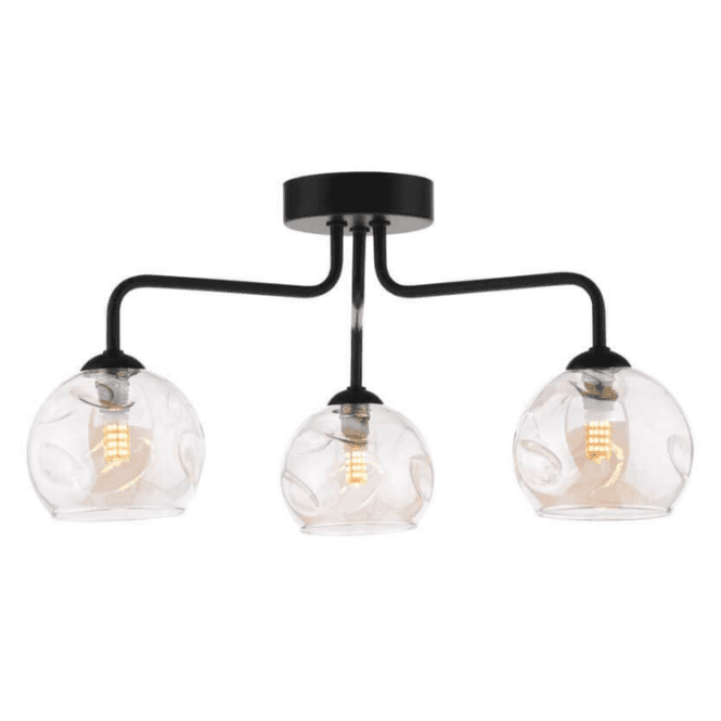 Feya 3 Light Semi-Flush in Black with Champagne Organic Glass