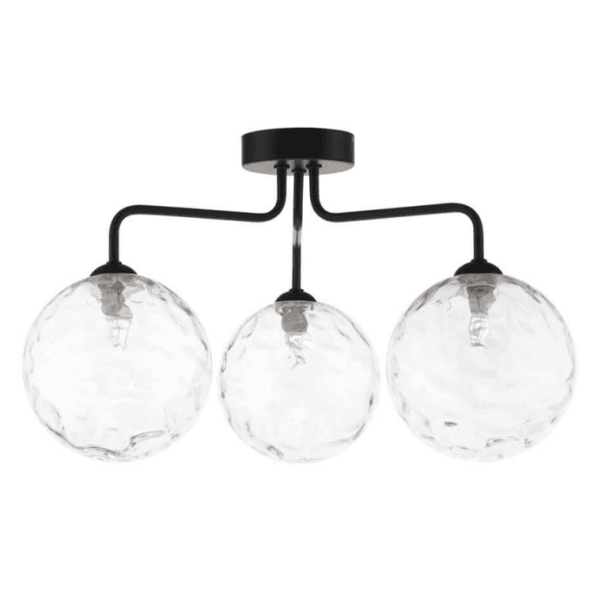 Feya 3 Light Semi-Flush in Black with Clear Dimpled Glass Shades