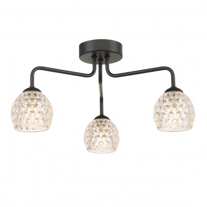 Feya 3 Light Semi-Flush in Black with Dimpled Open Glass Shades