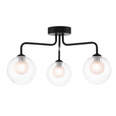 FEYA 3 Light Semi Flush Ceiling finished in Black Opal & Clear Ribbed Glass