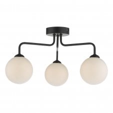 FEYA 3 Light Semi Flush Ceiling Black With Opal Glass Shades