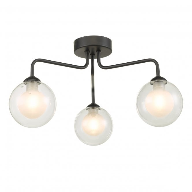 Feya 3 Light Semi-Flush in Black with Opal Inner Clear Glass Shades