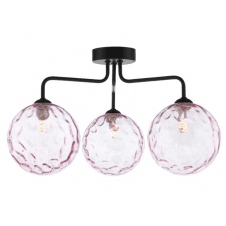 FEYA 3 Light Semi Flush Ceiling finished in Black With Pink Dimpled Glass
