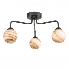 FEYA 3 Light Semi Flush Ceiling Black With Planet Art Glass Shades