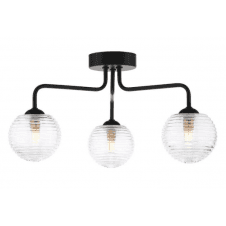 FEYA 3 Light Semi Flush Ceiling finished in Black With Ribbed Glass