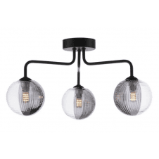 FEYA 3 Light Semi Flush Ceiling finished in Black With Smoked & Clear Ribbed Glass (10cm)