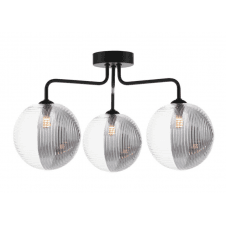 FEYA 3 Light Semi Flush Ceiling finished Black & Smoked & Clear Ribbed Glass (15cm)