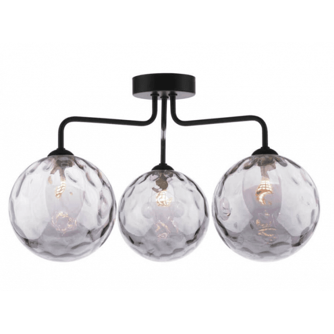 Feya 3 Light Semi-Flush in Black with Smoked Dimpled Glass Shades