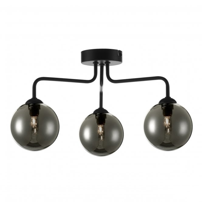 Feya 3 Light Semi-Flush in Black with Smoked Glass Shades