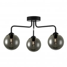 FEYA 3 Light Semi Flush Ceiling Black With Smoked Glass Shades