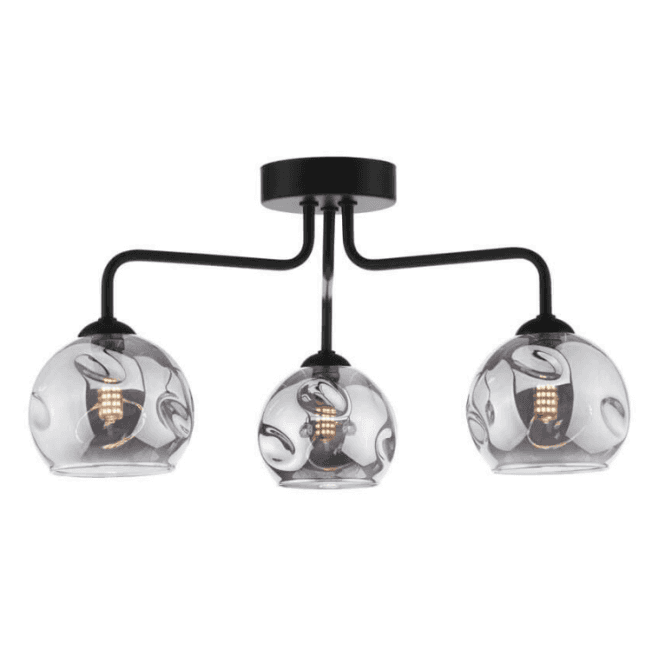 Feya 3 Light Semi-Flush in Black with Smoked Organic Glass