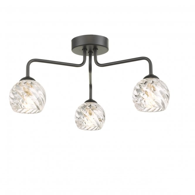 Feya 3 Light Semi-Flush in Black with Twisted Open Glass Shades