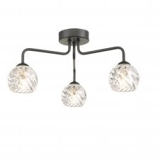 FEYA 3 Light Semi Flush Ceiling Black With Twisted Glass Shades