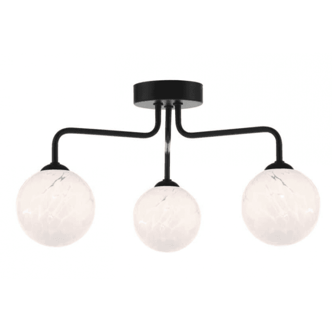 Feya 3 Light Semi-Flush in Black with White Confetti Glass Shades