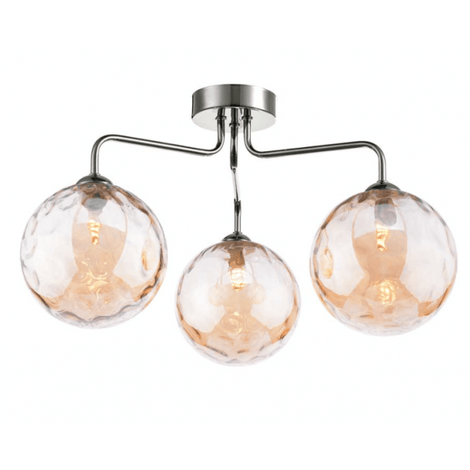 FEYA 3 Light Semi Flush in Polished Chrome with Champagne Dimpled Glass Shades