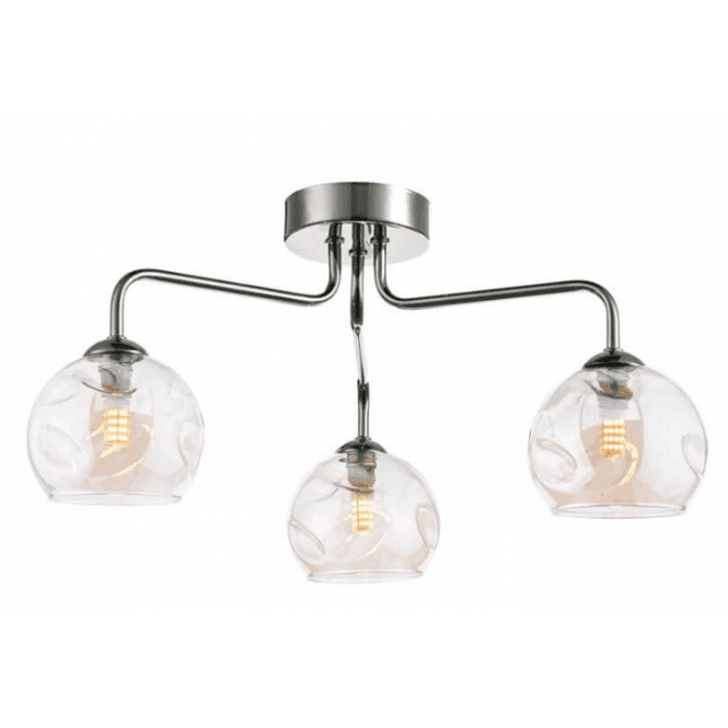 FEYA 3 Light Semi Flush in Polished Chrome with Champagne Organic Glass Shades
