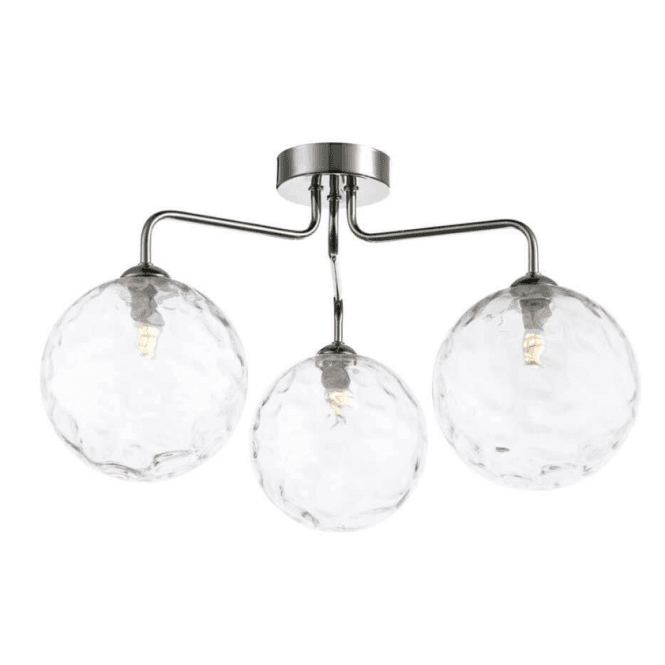 FEYA 3 Light Semi Flush in Polished Chrome with Clear Dimpled Glass Shades