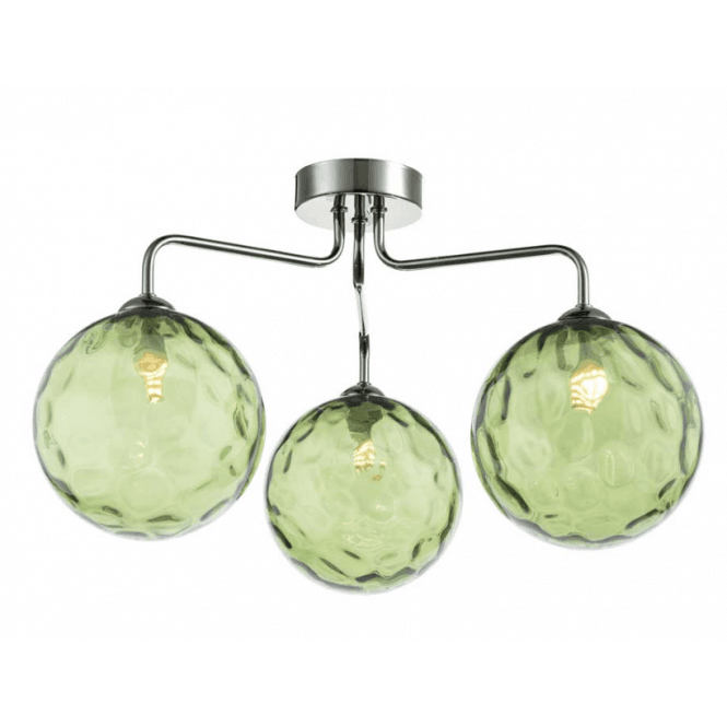 FEYA 3 Light Semi Flush in Polished Chrome with Green Dimpled Glass Shades