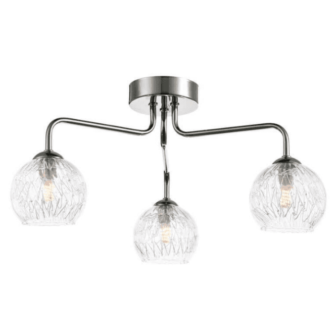 FEYA 3 Light Semi Flush in Polished Chrome with Inner Wire Glass Globe Shades