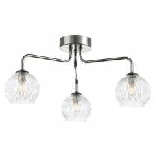 3 Light Semi Flush In Polished Chrome With GL9 Inner Wire Glass Globe Shade