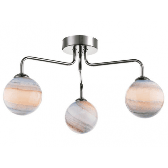 FEYA 3 Light Semi Flush in Polished Chrome with Large Planet Art Glass Globe Shades (10cm)