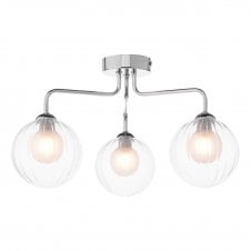 3 Light Semi Flush In Polished Chrome With GL20 Opal & Clear Ribbed Glass Shade