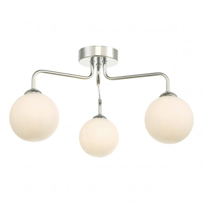 FEYA 3 Light Semi Flush in Polished Chrome with Opal Glass Globe Shade