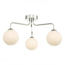 3 Light Semi Flush In Polished Chrome With GL2 Opal Glass Globe Shade