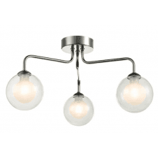 3 Light Semi Flush In Polished Chrome With GL4 Opal Inner And Clear Glass Globe Shade