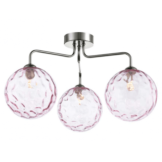 FEYA 3 Light Semi Flush in Polished Chrome with Pink Dimpled Glass Shades