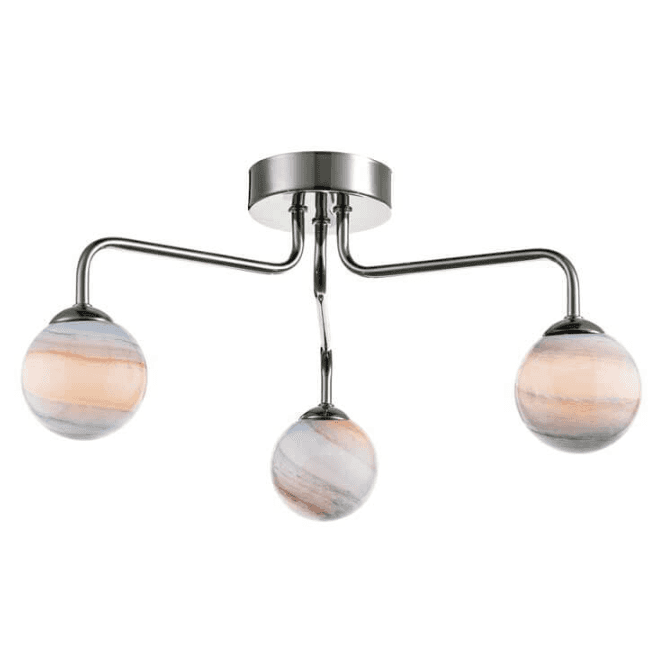 FEYA 3 Light Semi Flush in Polished Chrome with Planet Glass Globe Shades (8cm)