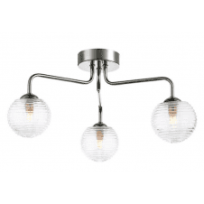 3 Light Semi Flush In Polished Chrome With GL8 Ribbed Glass Globe Shade