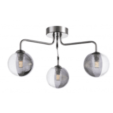 3 Light Semi Flush In Polished Chrome With GL18 Smoked & Clear Ribbed Glass